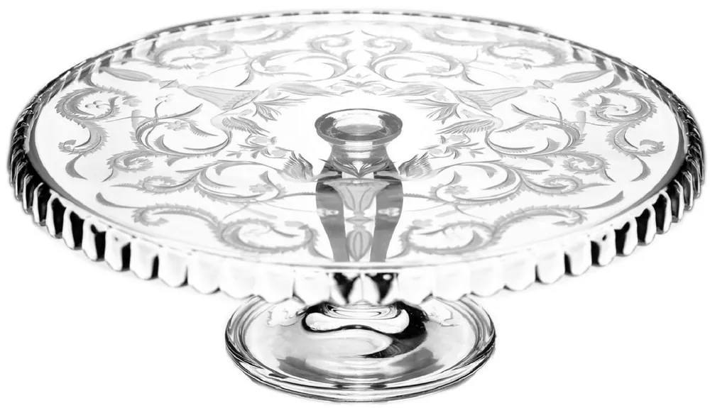 Super-Preis Casa Padrino Luxus Kuchenteller Silber Ø 32 x H. 12 cm - Handgefertigte und handgravierte Glas Kuchenplatte - Hotel & Restaurant Accessoires - Luxus Qualität