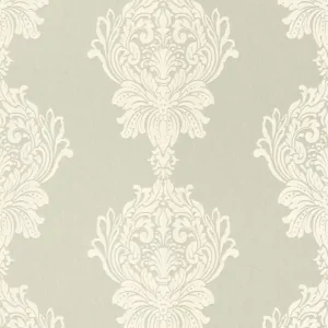 Casa Padrino Barock Vliestapete Hellgrün / Weiß - Barockstil Wohnzimmer Tapete mit elegantem Muster - Wanddeko im Barockstil - Tapeten im Barockstil - Barock Tapeten - Barock Wohnzimmer Deko Nur Für Kurze Zeit