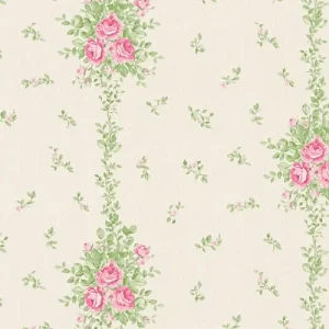 Casa Padrino Barock Vliestapete Cremefarben / Grün / Rosa - Barockstil Wohnzimmer Tapete mit elegantem Blumenmuster - Barock Wanddeko Garantierte Lieferung