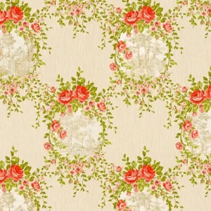 Nur Für Kurze Zeit Casa Padrino Barock Vliestapete Beige / Grün / Rot - Barockstil Wohnzimmer Tapete mit elegantem Blumenmuster - Barock Deko Accessoires