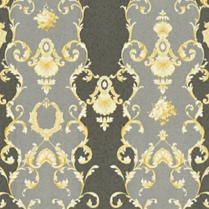 Kostenloser Versand Casa Padrino Barock Vliestapete Grau / Schwarz / Silber / Gold - Barockstil Wohnzimmer Tapete mit elegantem Muster - Barock Deko Accessoires