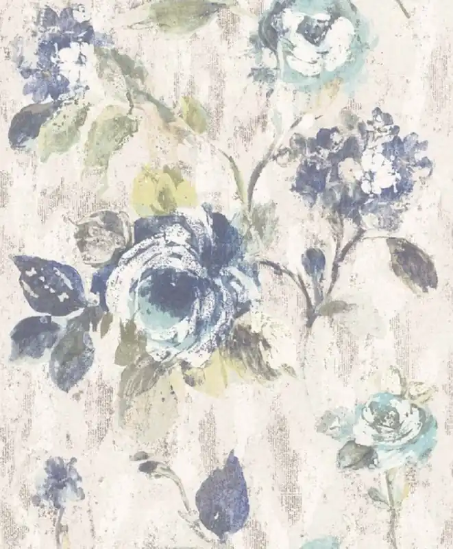 Casa Padrino Barock Vliestapete Grau / Blau / Grün 10,05 x 0,53 m - Tapete mit Blumenmuster - Deko Accessoires Schneller Versand