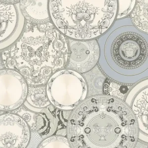 Exklusiv Versace Designer Barock Vliestapete 349013 Les Etoiles de la Mer 2 Grau / Silber / Weiß - Design Tapete - Hochwertige Qualität