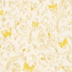 Versace Designer Barock Vliestapete Butterfly Barocco 343251 Creme / Gelb / Gold - Design Tapete - Luxus Qualität Expressversand