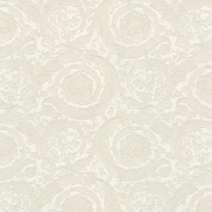 Versace Designer Barock Satintapete Barocco Flowers 935834 Weiß - Design Tapete - Deko Accessoires Direktkauf