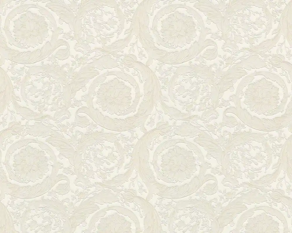 Versace Designer Barock Satintapete Barocco Flowers 935834 Weiß - Design Tapete - Deko Accessoires Direktkauf