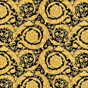 Bestpreis Versace Designer Barock Satintapete Barocco Flowers 935834 Schwarz / Gelbgold - Design Tapete - Deko Accessoires