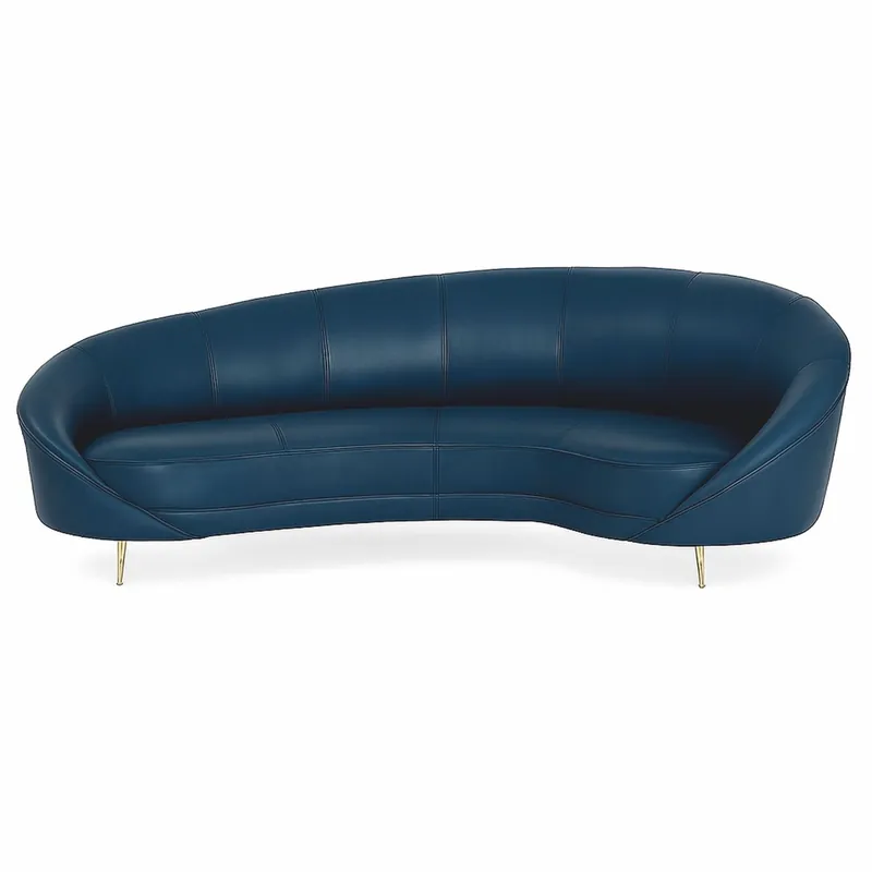 Casa Padrino Luxus Leder Sofa Blau / Messing 230 cm - Echtleder Möbel Expressversand