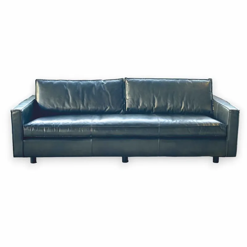 Casa Padrino Luxus Leder Sofa British Grün / Schwarz 215 cm - Leder Möbel Preiswert