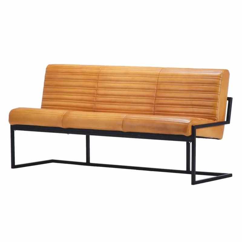 Preisknaller Casa Padrino Luxus Echtleder Sitzbank Hellbraun / Schwarz 180 cm - Echtleder Möbel