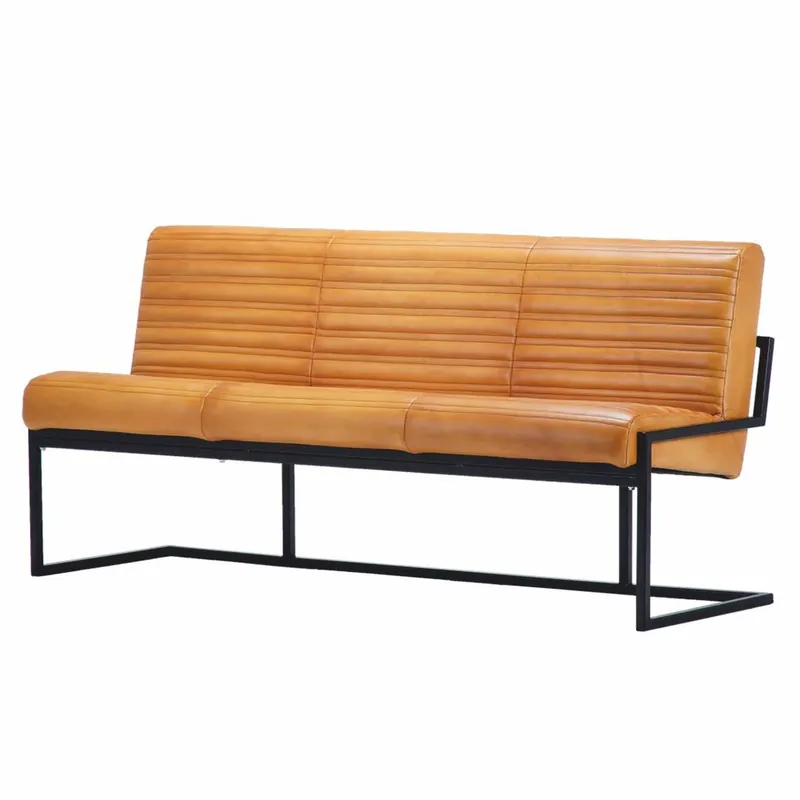Casa Padrino Luxus Echtleder Sitzbank Hellbraun / Schwarz 200 cm - Echtleder Möbel Solange Der Vorrat Reicht