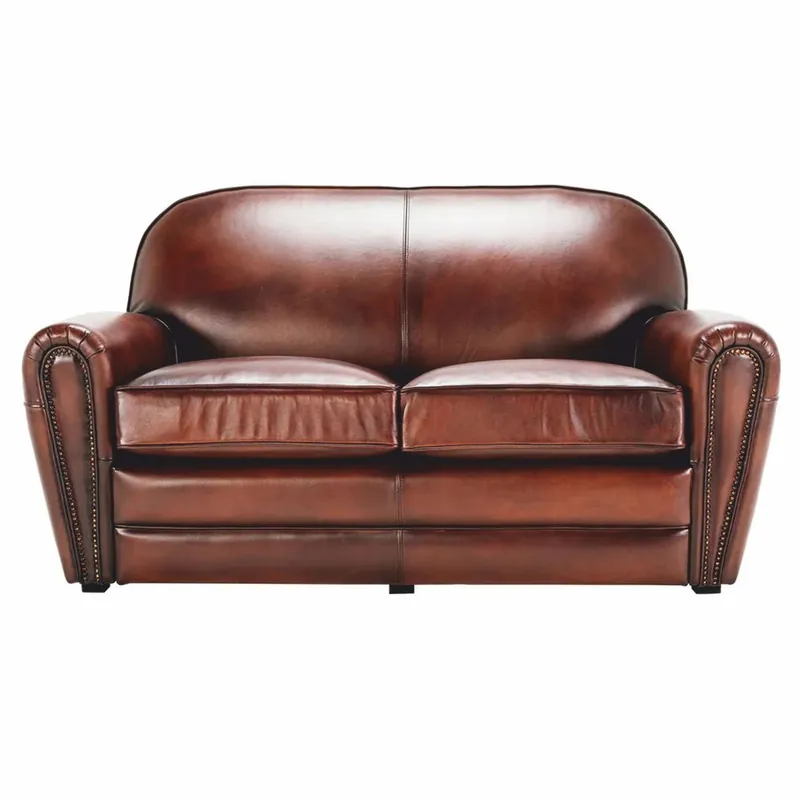 Casa Padrino Luxus Leder Sofa Braun / Schwarz 190 cm - Echtleder Möbel Hochwertig