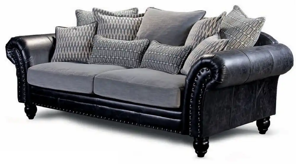 Casa Padrino Luxus Echtleder 4er Sofa Vintage Schwarz / Grau 274 cm Limited Edition