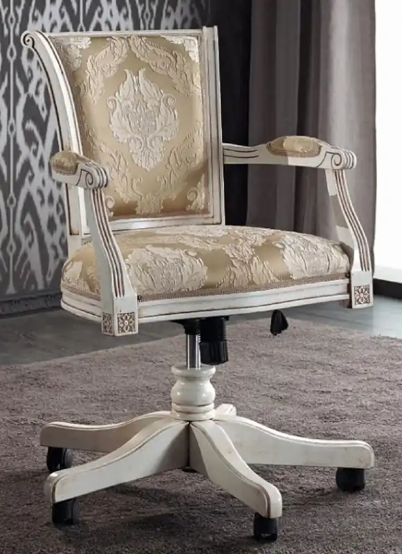 Casa Padrino Luxus Barock Bürostuhl Gold / Weiß 58 x 48 x H. 89-99 cm - Höhenverstellbarer Schreibtischstuhl mit elegantem Muster - Barock Büro Möbel - Luxus Qualität - Made in Italy Heißes Angebot