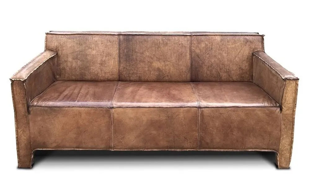 Casa Padrino Vintage Luxus Echtleder Lounge Sofa Braun 185 cm - Luxus Wohnzimmer Leder Couch Möbel Büffelleder Echt