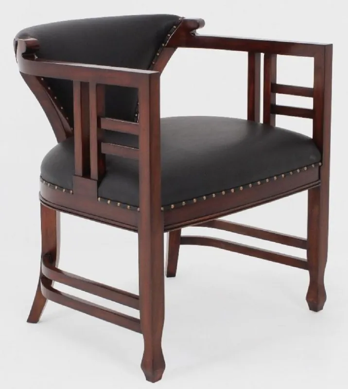 Casa Padrino Luxus Jugendstil Leder Sessel Schwarz / Dunkelbraun - Echtleder Wohnzimmer Sessel - Leder Möbel - Wohnzimmer Möbel - Barock Möbel - Jugendstil Möbel - Luxus Möbel im Jugendstil Bestpreis