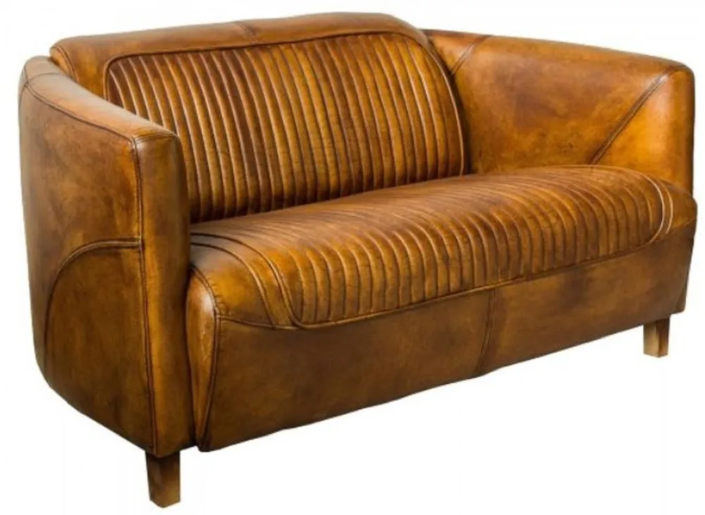 Casa Padrino Luxus Leder 3er Sofa Vintage Braun 175 x 86 x H. 68 cm - Echtleder Wohnzimmer Sofa - Echtleder Wohnzimmer Möbel - Luxus Leder Möbel Direkt Vom Hersteller