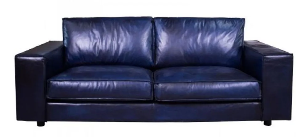 Geprüft Casa Padrino Luxus Leder Sofa Dunkelblau 205 x 104 x H. 83 cm - Echtleder Wohnzimmer Sofa - Echtleder Wohnzimmer Möbel - Luxus Leder Möbel