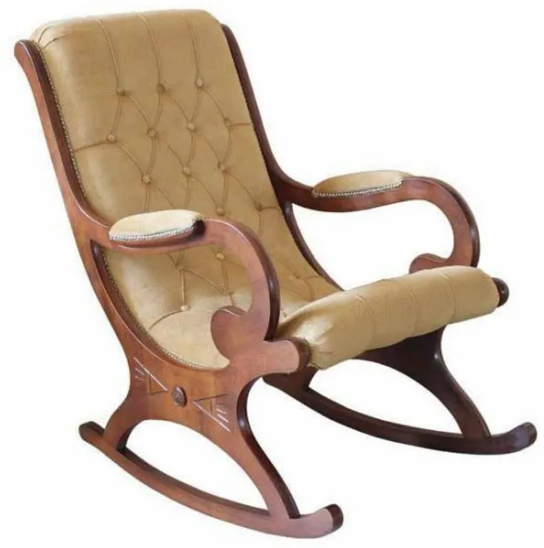 Direktkauf Casa Padrino Luxus Jugendstil Leder Schaukelsessel Beige / Braun - Handgefertigter Echtleder Schaukelstuhl mit Armlehnen - Barock & Jugendstil Leder Wohnzimmer & Büro Möbel - Made in Italy