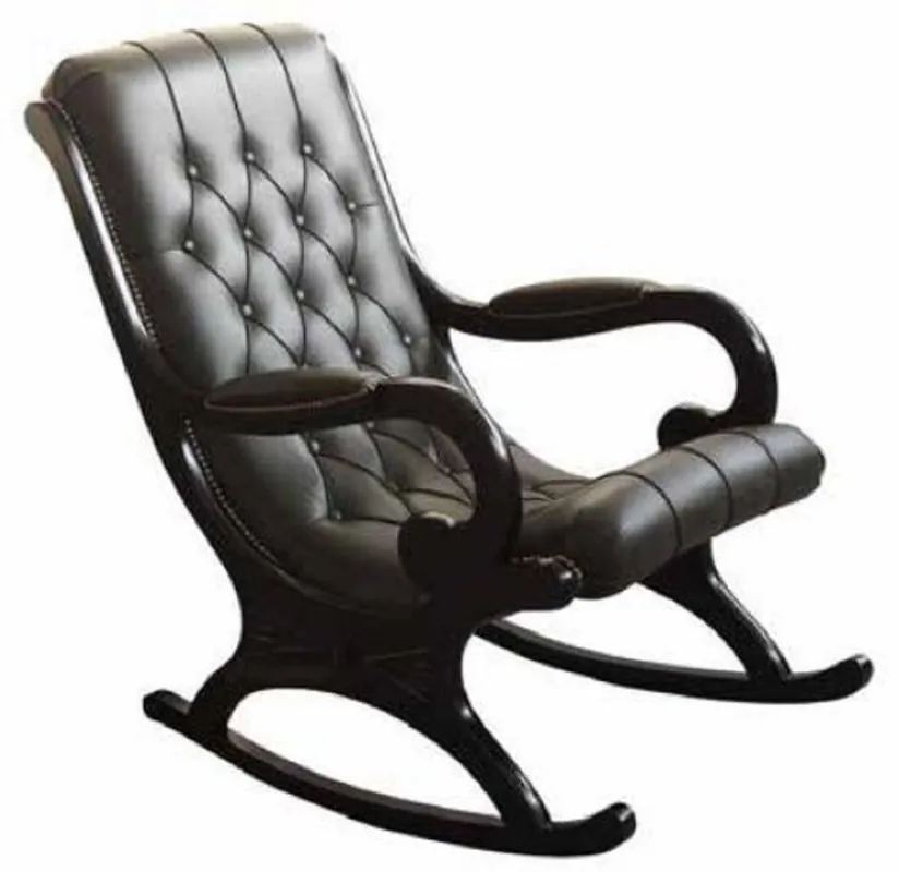 Casa Padrino Luxus Jugendstil Leder Schaukelsessel Schwarz - Handgefertigter Echtleder Schaukelstuhl mit Armlehnen - Barock & Jugendstil Leder Wohnzimmer & Büro Möbel - Luxus Qualität - Made in Italy Meistverkauft