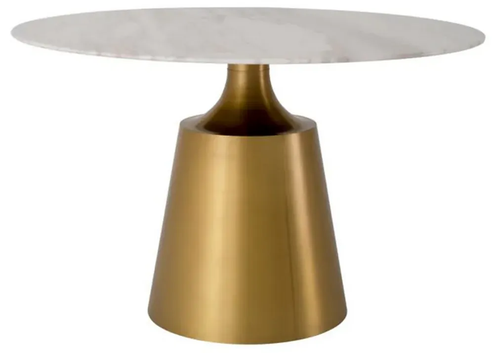 Bestpreis Casa Padrino Luxus Esstisch Weiß / MessingfarbigØ 120 x H. 77 cm - Runder Marmor Küchentisch - Luxus Esszimmer Möbel