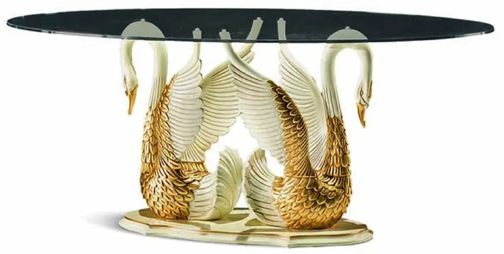 Preiswert Casa Padrino Luxus Barock Esstisch mit Glasplatte Elfenbein / Gold 190 cm - Made in Italy