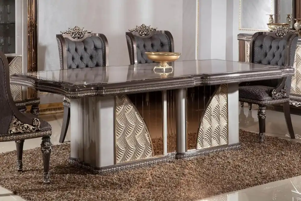 Online Kaufen Casa Padrino Luxus Barock Esstisch Grau / Dunkelbraun / Gold - Rechteckiger Barockstil Küchentisch - Luxus Esszimmer Möbel im Barockstil - Barock Esszimmer Möbel - Barock Einrichtung