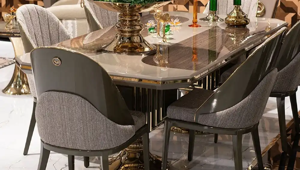 Casa Padrino Luxus Esstisch Grau / Braun / Gold - Rechteckiger Luxus Küchentisch - Esszimmer Möbel - Luxus Möbel Sichere Zahlung