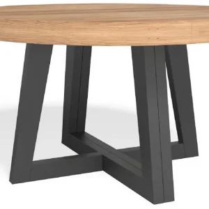 Ab Werk Casa Padrino Luxus Esstisch Naturfarben / Schwarz 140-320 x 140 x H. 77 cm - Runder ausziehbarer Massivholz Konferenztisch - Esszimmer Möbel - Büro Möbel - Massivholz Möbel - Luxus Möbel