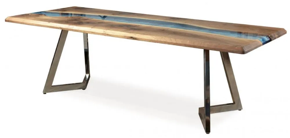 Casa Padrino Luxus Esstisch Braun / Blau / Silber 250 x 100 x H. 76 cm - Rechteckiger Küchentisch mit Epoxiharz - Esszimmer Möbel - Epoxiharz Möbel - Luxus Möbel Markenware