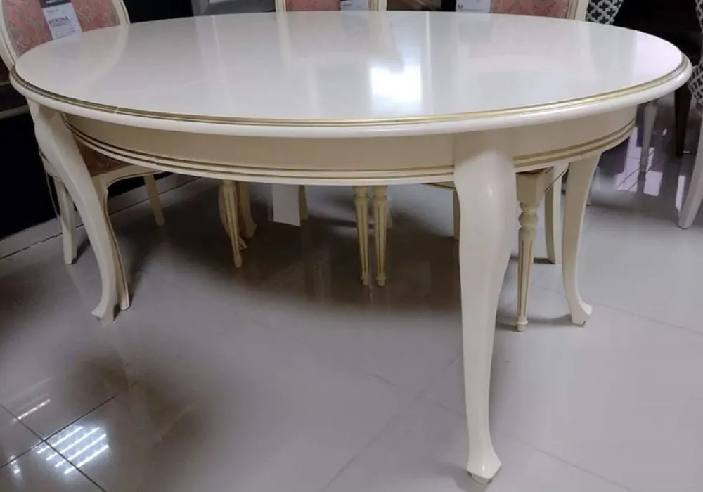 Schneller Versand Casa Padrino Luxus Jugendstil Esstisch Cremefarben / Gold 160-360 x 110 x H. 78 cm - Ovaler Ausziehbarer Massivholz Esszimmertisch - Barock & Jugendstil Esszimmer Möbel