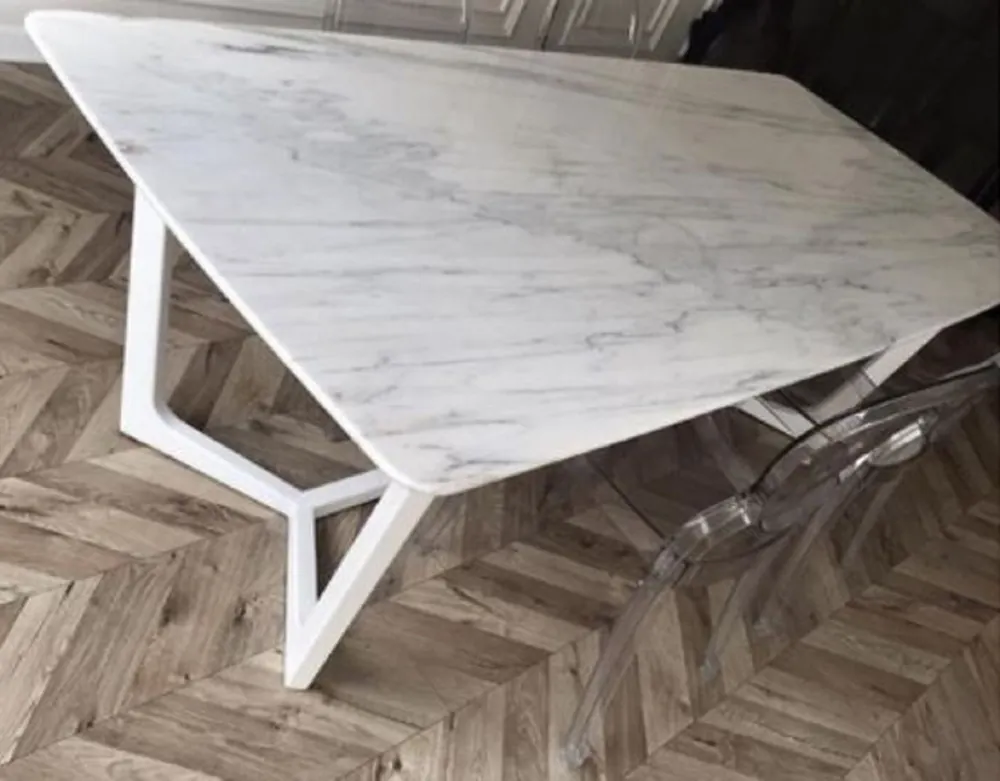 Original Casa Padrino Luxus Esstisch Weiß 200 x 100 x H. 75 cm - Moderner Küchentisch mit Marmor Tischplatte und Edelstahl Gestell - Luxus Esszimmer Möbel