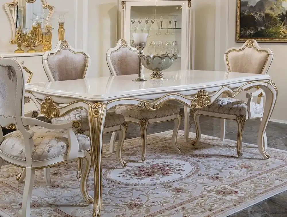 Jetzt Zugreifen Casa Padrino Luxus Barock Esstisch Weiß / Gold - Edler Massivholz Esszimmertisch - Prunkvolle Barock Esszimmer Möbel