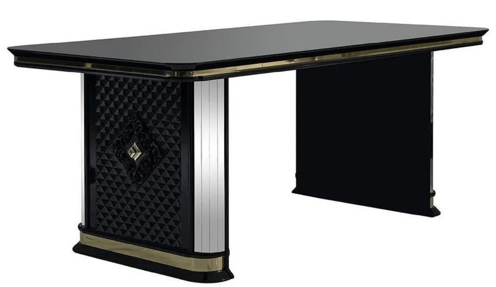 Casa Padrino Luxus Art Deco Esstisch Schwarz / Gold - Handgefertigter Massivholz Küchentisch mit Spiegelglas - Art Deco Esszimmer Möbel Rabatt