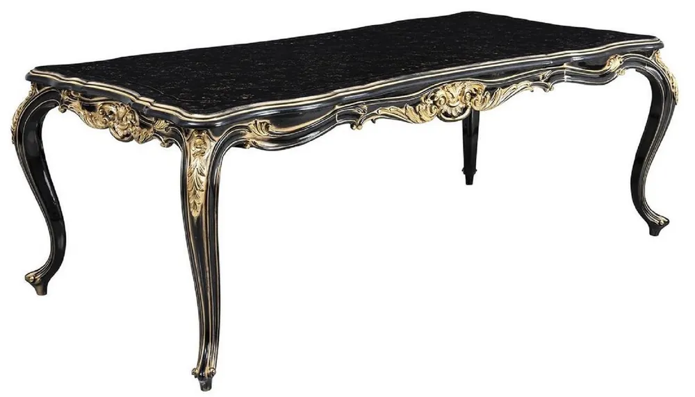 Casa Padrino Luxus Barock Esstisch Schwarz / Gold - Edler Massivholz Esszimmertisch - Barock Esszimmer Möbel - Edel & Prunkvoll Interior Preisreduziert
