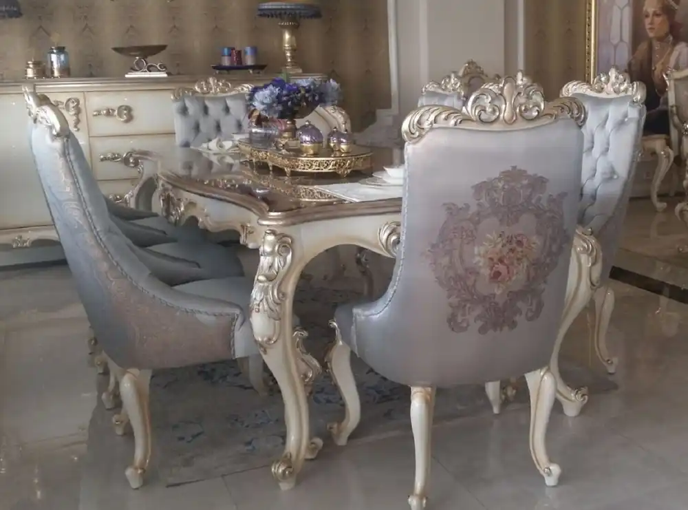 Sonderangebot Casa Padrino Luxus Barock Esstisch Silber / Creme / Gold - Handgefertigter Massivholz Esszimmertisch - Möbel im Barockstil - Edel & Prunkvoll