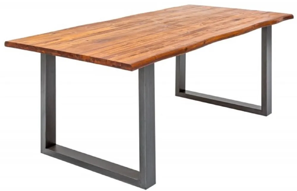 Zertifiziert Casa Padrino Massivholz Esstisch Braun / Grau 200 x 100 x H. 76,5 cm - Moderner Küchentisch mit massiver Akazienholz Tischplatte und Metall Beinen - Massivholz Esszimmer Möbel