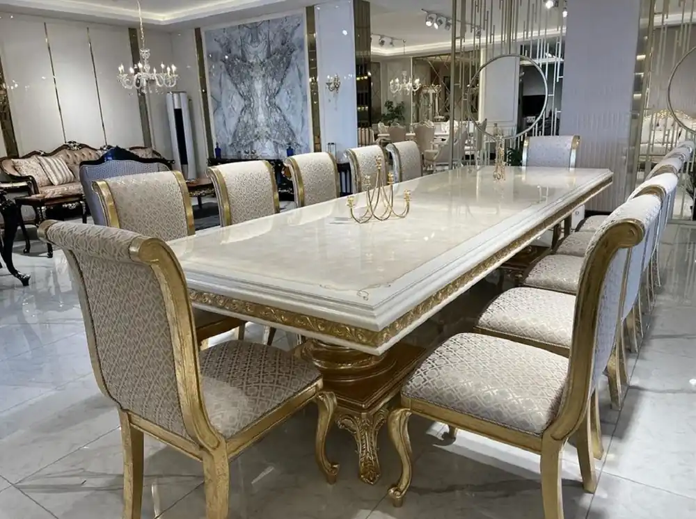 Casa Padrino Luxus Barock Esstisch Weiß / Gold - Handgefertigter Massivholz Esszimmertisch im Barockstil - Barock Esszimmer Möbel - Edel & Prunkvoll Sofort Bestellen