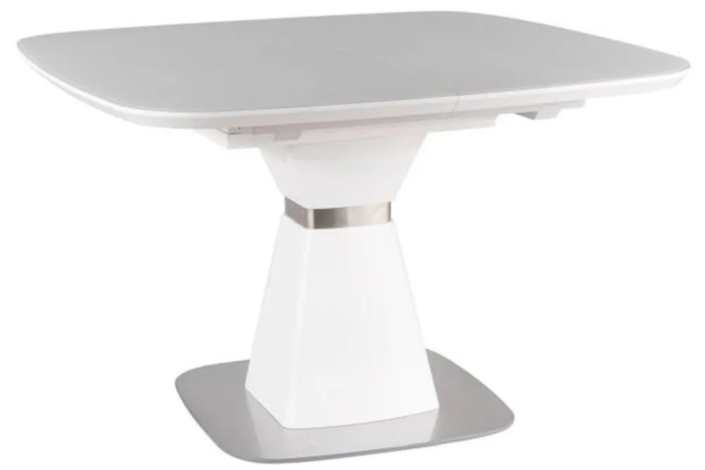 Casa Padrino Luxus Esstisch Matt Weiß / Silber 120-160 x 120 x H. 76 cm - Moderner ausziehbarer Esszimmertisch mit gehärteter Glasplatte - Esszimmer Möbel Sonderangebot