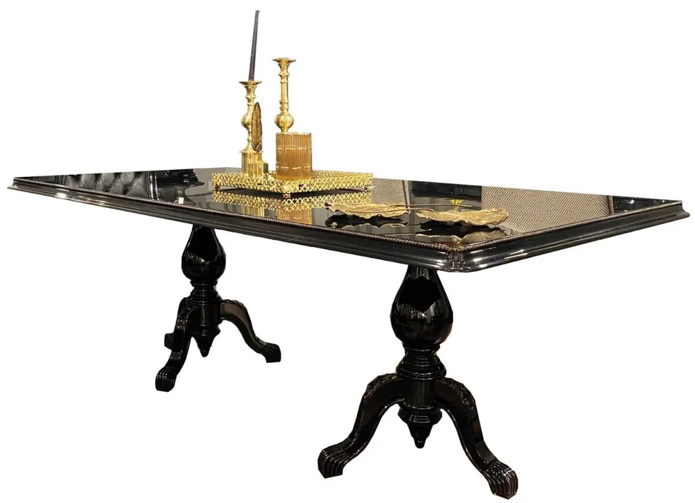 Casa Padrino Luxus Barock Esstisch Schwarz / Antik Gold 225 x 115 x H. 80 cm - Edler Esszimmertisch - Hochwertige Esszimmer Möbel im Barockstil Meistverkauft