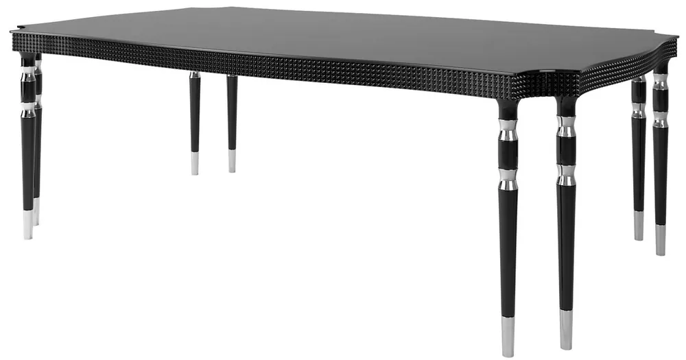 Versand Am Gleichen Tag Casa Padrino Luxus Art Deco Esstisch Schwarz / Silber 220 x 115 x H. 76 cm - Edler Esszimmertisch mit 8 Tischbeinen - Art Deco Esszimmer Möbel