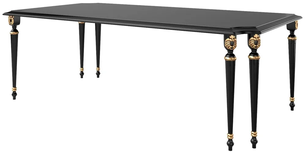 Casa Padrino Luxus Barock Esstisch Schwarz / Antik Gold 230 x 115 x H. 77 cm - Edler Esszimmertisch im Barockstil - Barock Esszimmer Möbel Beliebt