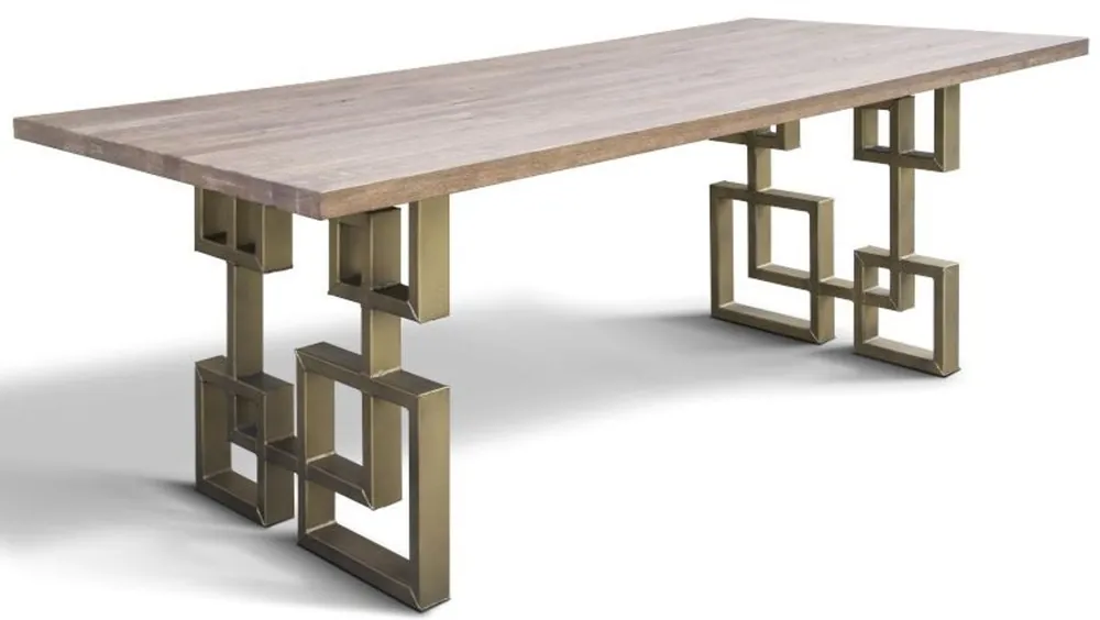 Casa Padrino Designer Massivholz Esstisch mit rustikaler Eichenholz Tischplatte und Stahl Beinen - Verschiedene Farben & Größen - Esszimmer Tisch Sofort Bestellen