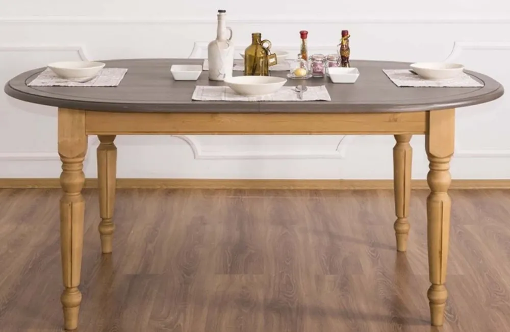 Top-Preis Casa Padrino Landhausstil Esstisch Grau / Hellbraun 180 x 120 x H. 78 cm - Ovaler massivholz Küchentisch mit Eichenholz Tischplatte