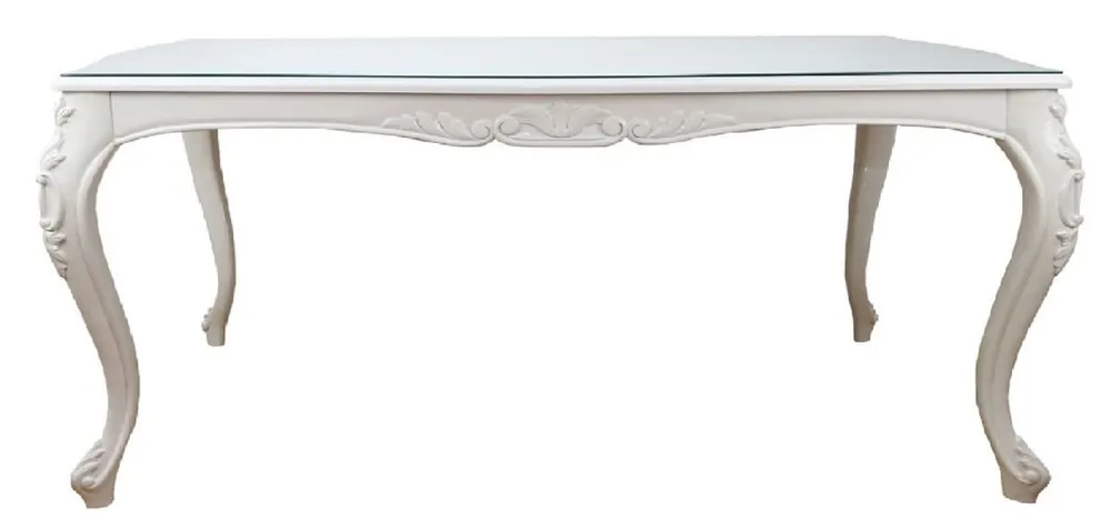 Billig Casa Padrino Barock Luxus Esstisch Weiss 240 x 100 x H. 81 cm - Esszimmertisch mit Glasplatte - Hotel & Restaurant Möbel - Made in Italy