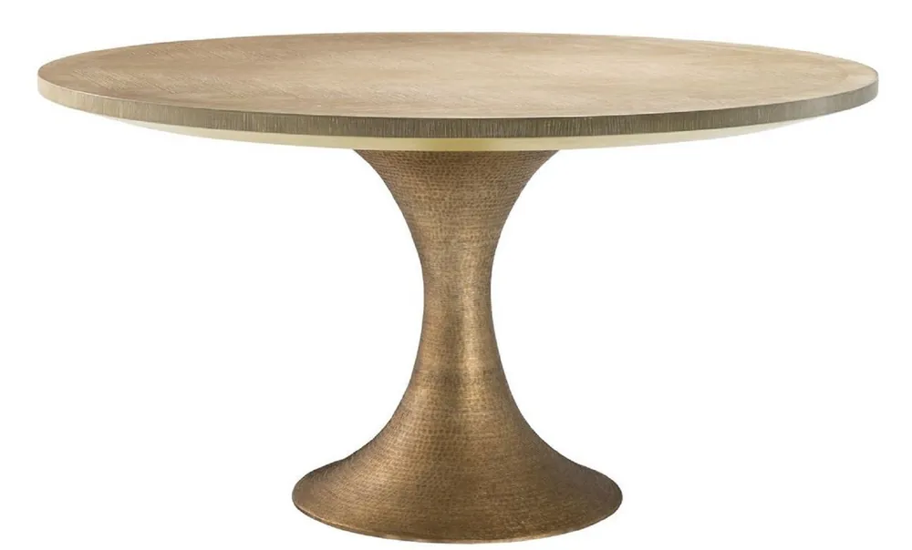 Casa Padrino Luxus Esstisch Naturfarben / Messing Ø 140 x H. 76 cm - Runder Küchentisch - Luxus Esszimmer Möbel Top-Angebot