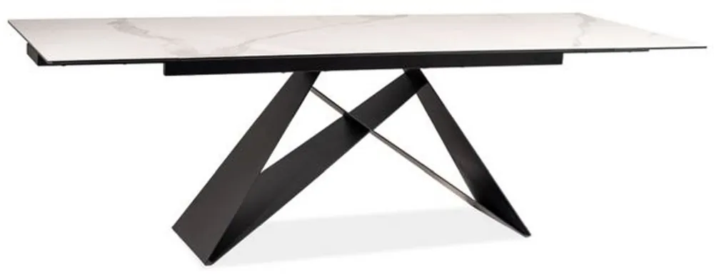 Gratis Versand Casa Padrino Designer Esstisch Weiß / Matt Schwarz 160-240 x 90 x H. 76 cm - Ausziehbarer Esszimmertisch mit Tischplatte in Marmoroptik - Esszimmer Möbel