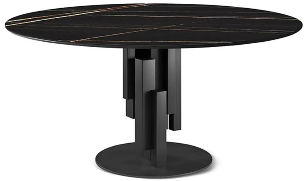 Geprüft Casa Padrino Luxus Esstisch Schwarz Ø 158 x H. 75 cm - Moderner runder Esszimmertisch mit Keramikplatte - Esszimmer Möbel - Luxus Qualität - Made in Italy