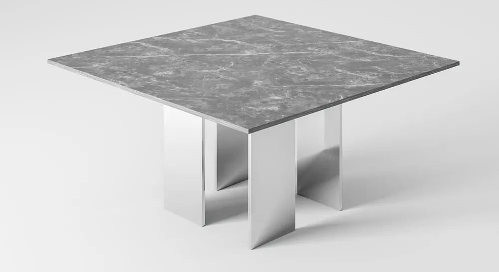 Casa Padrino Luxus Esstisch Grau / Silber 150 x 150 x H. 75 cm - Quadratischer Esszimmertisch mit Marmorplatte - Esszimmer Möbel - Luxus Kollektion Expressversand