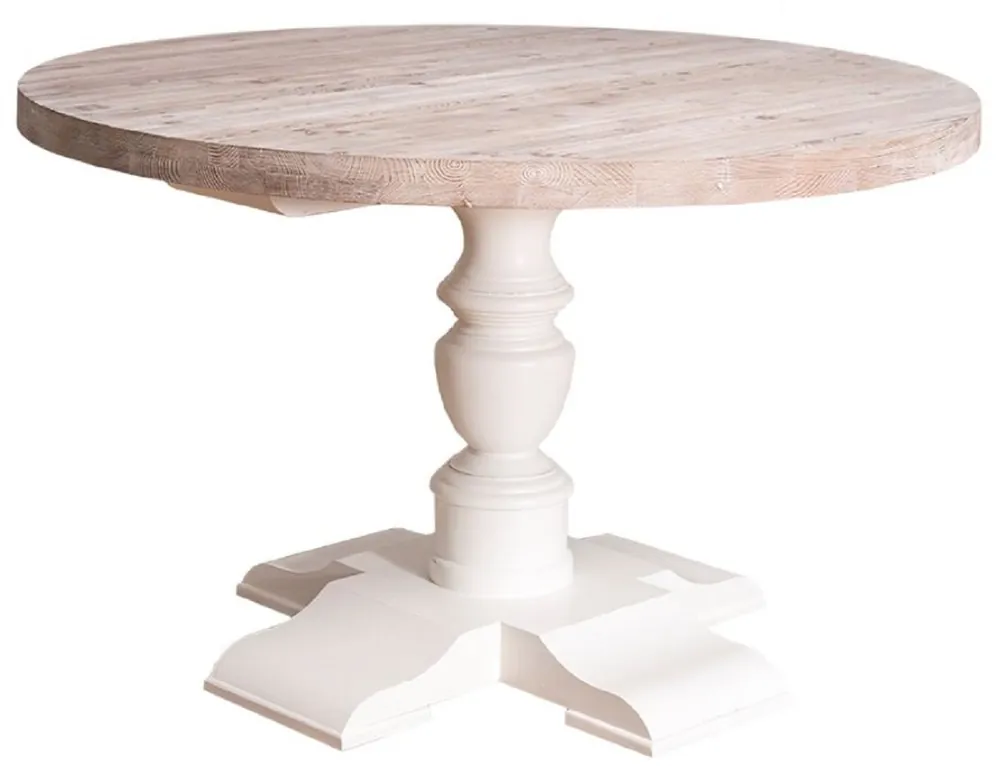 Casa Padrino Landhausstil Esstisch Weiß / Naturfarben Ø 130 x H. 78 cm - Runder Massivholz Küchentisch Knallerangebot